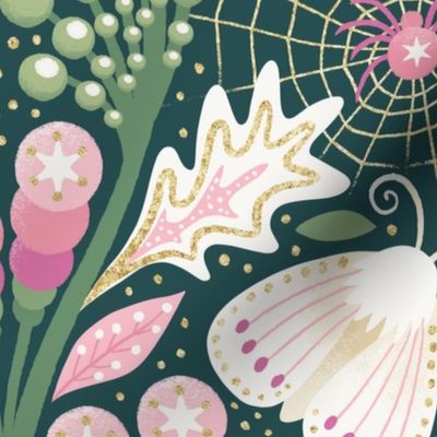 Emerald Art Deco Moth Floral / Jumbo Scale