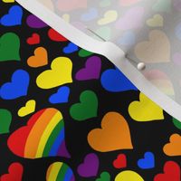 Rainbow hearts with stripes on black | tiny