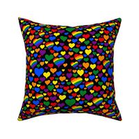 Rainbow hearts with stripes on black | tiny