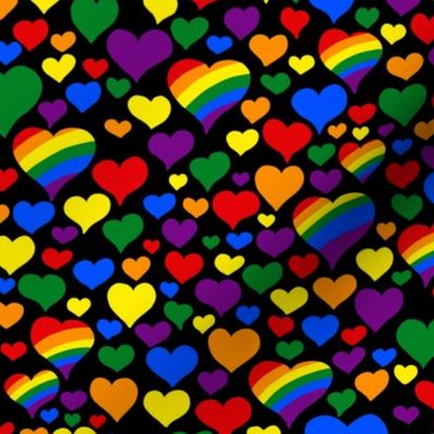 Rainbow hearts with stripes on black | tiny