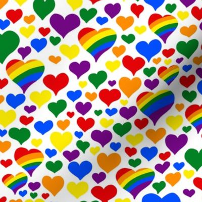 Hearts with rainbow stripes on white | tiny