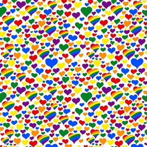 Hearts with rainbow stripes on white | tiny