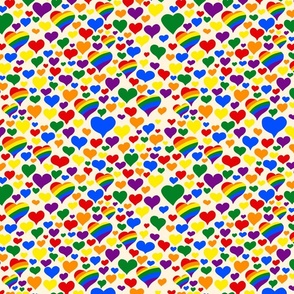 Hearts with rainbow stripes on light yellow | tiny