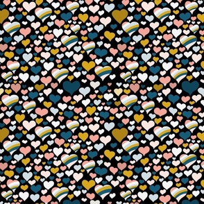 Tossed hearts with stripes on black | tiny