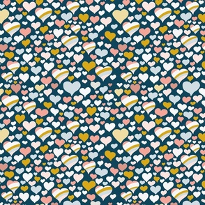 Tossed hearts with stripes on dark blue | tiny
