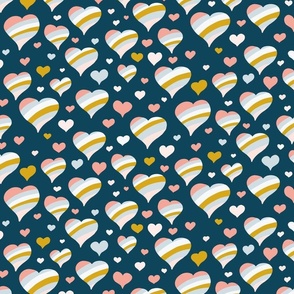 Tossed hearts with stripes on dark blue | small