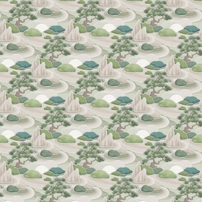 Japanese Moss Garden- Zen Garden- Calming Neutrals- Bonsai- Rock Garden- Japandi- Moss Green- Earthy Green Wallpaper- Taupe- Beige- Ecru- Khaki- sMini