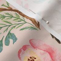 vintage birds and flowers Blush