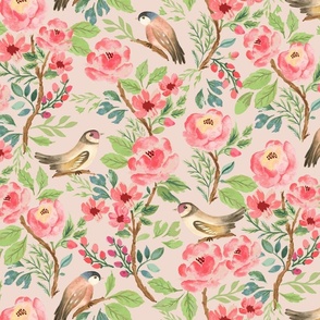 vintage birds and flowers Blush