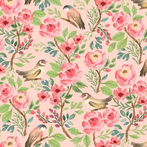 Vintage birds and flowers peach