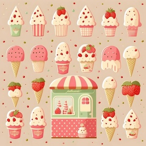Girls Strawberry Ice Cream Shop Pattern 001