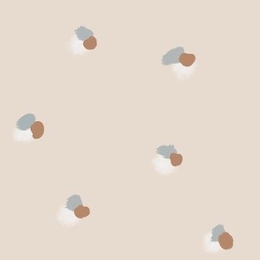Abstract Minimalistic Hand-drawn Caramel Brown, Grey, White Brush Stroke Marks & Dots Scattered on Warm Beige Nude Background in Modern Simple Aesthetic for Upholstery, Wallpaper, and Timeless Scandinavian Home Décor with Neutral Color Palette
