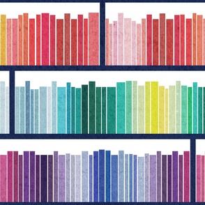 Large jumbo scale // Rainbow books // white background navy bookshelf