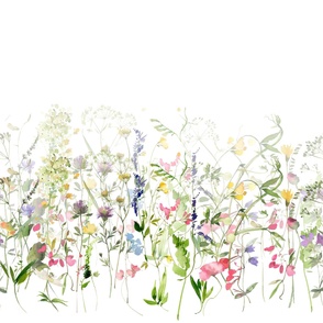 Hand Painted Watercolor Wildflowers Meadow Border - Double Layer 