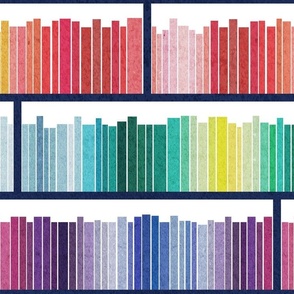 Normal scale // Rainbow books // white background navy bookshelf