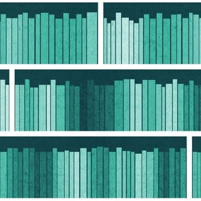 Normal scale // Rainbow books // monochromatic mint background white bookshelf