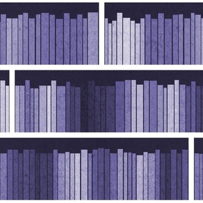 Normal scale // Rainbow books // monochromatic violet background white bookshelf