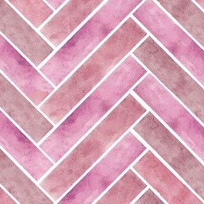 Pink herringbone watercolor painted pattern - regular scale