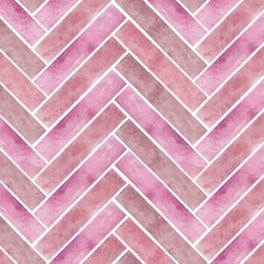 Pink herringbone watercolor painted pattern - small scale