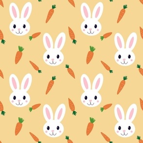 Yellow Easter Bunny Rabbit and Carrots - orange, green