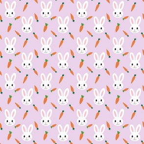 Purple Easter Bunny Rabbit and Carrots - orange, green
