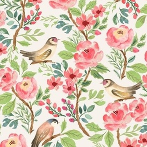 Vintage Birds and Flowers Ivory Small