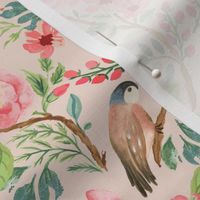 Vintage birds and flowers Blush Small