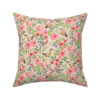 Vintage birds and flowers Blush Small