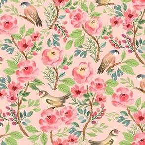 Vintage Birds and Flowers Peach Small