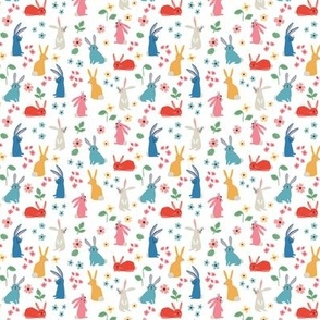Bunnies and Flowers on White bright - 3/4 inch