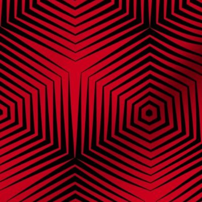 Op Art Hexagon Stripes in Black on Red