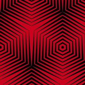 Op Art Hexagon Stripes in Black on Red