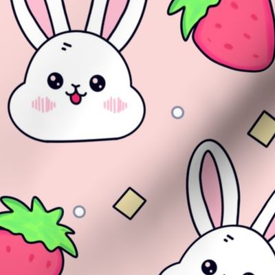 Bunnies and Strawberries on Light Pink