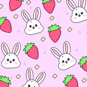 Bunnies and Strawberries on lavender