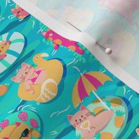 medium// Cats on vacations, relaxing in the swimming pool - kawaii style