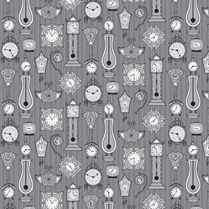 Whimsical Retro Clocks on Grey