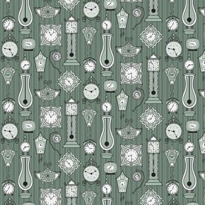 Whimsical Retro Clocks on Sage Green