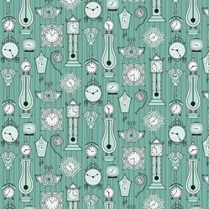 Whimsical Retro Clocks on Teal Green