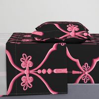 Passementerie chinoiserie ogee pink and charcoal,  giant scale 