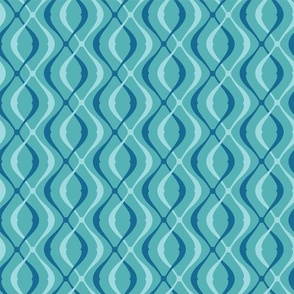 Large Turquoise Blue Interlocking Retro Twist Pattern 