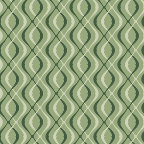 Large Sage Green Interlocking Retro Twist Pattern 