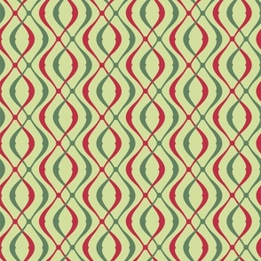 Large Green and Red Interlocking Retro Twist Pattern 