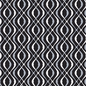 Large Black and White Interlocking Retro Twist Pattern 