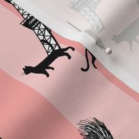 Cats in Paris Toile de Jouy, Blush Pink Stripes