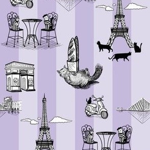 Cats in Paris Toile de Jouy, Lavender 