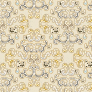 oriental flourishing damask in beige and gold