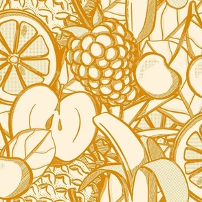 Fruit Cocktail (extra large scale)  tonal yellow - hand drawn maximalism 