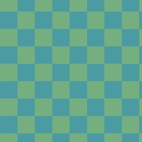 Blue Green Checkerboard bright - 1 inch