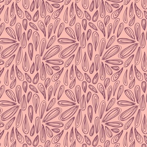 M | Abstract Spring Floral of Falling Cherry Blossom Petals in Violet Quartz on Peach Melba