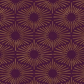 Art Deco Sunshine - New Gold on Wine Red (Large Scale)